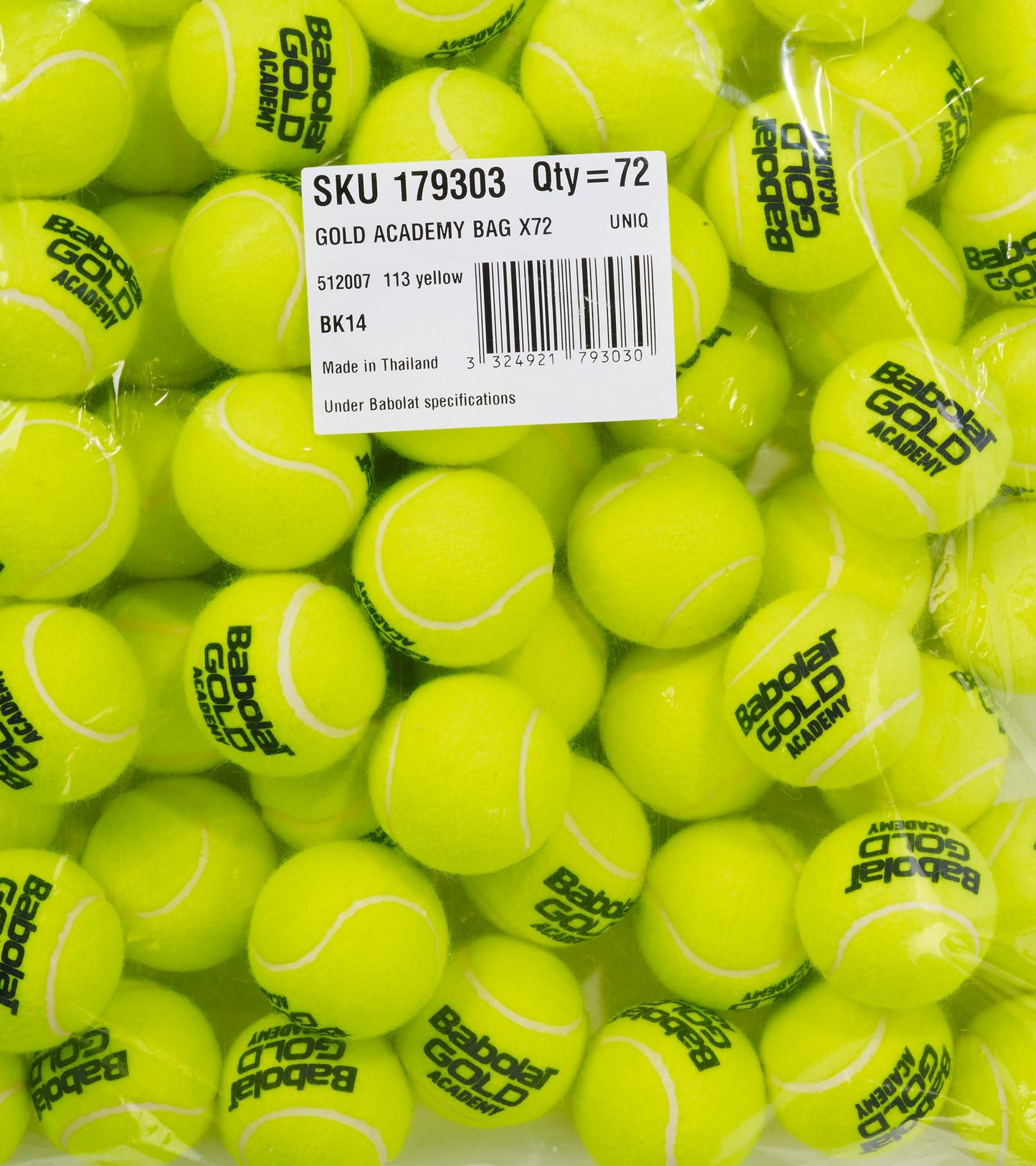 Тенісні м'ячі BABOLAT GOLD ACADEMY BAG X72 (Упаковка 72 м’ячі)